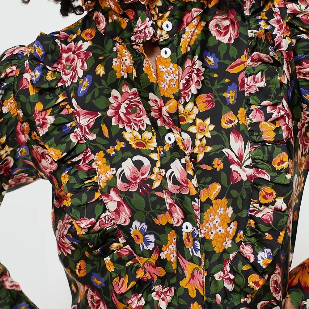 MILLIE Jolie Secret Garden Floral Ruffle Blouse M Tuckernuck Poetcore Academia - Picture 10 of 13